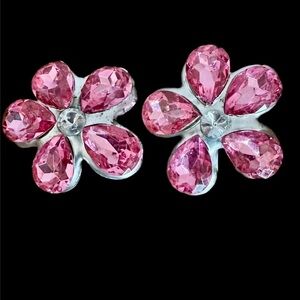 VTG Retro NOS 1980-90’s Pink Crystal and Silver Earrings Epoxy Resin